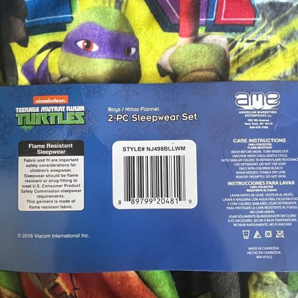 TMNT Ninja Turtles Boys Long Sleeve Top & Pants 2-Piece Sleep Set Green 10/12 - Picture 3 of 3